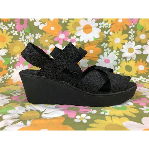 sz 10 black ankle strap platform sandals - Picture 1 of 6